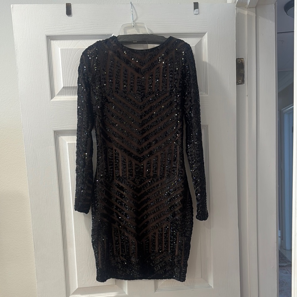 Dress the Population Black Sequin Long Sleeve Bodycon Dress